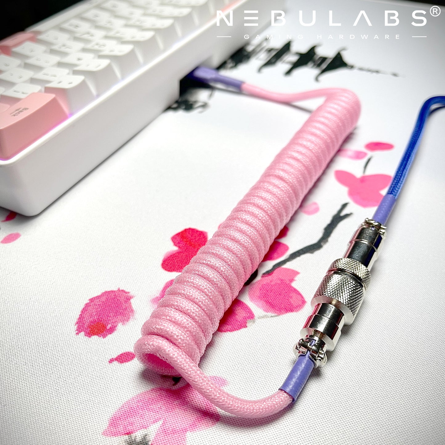 Pink & Blue - Custom Coiled Aviator GX16 USB-C Mechanical Gaming USB Keyboard Cable 4ft