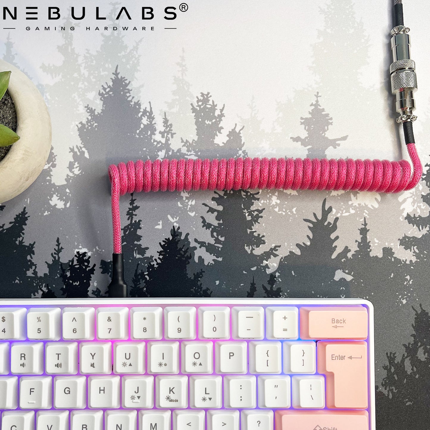 Pink & Gray - Custom Coiled Aviator GX16 USB-C Mechanical Gaming USB Keyboard Cable 4ft