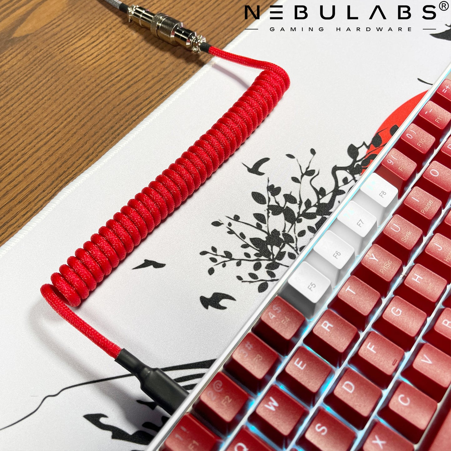 Red & Gray - Custom Coiled Aviator GX16 USB-C Mechanical Gaming USB Keyboard Cable 4ft