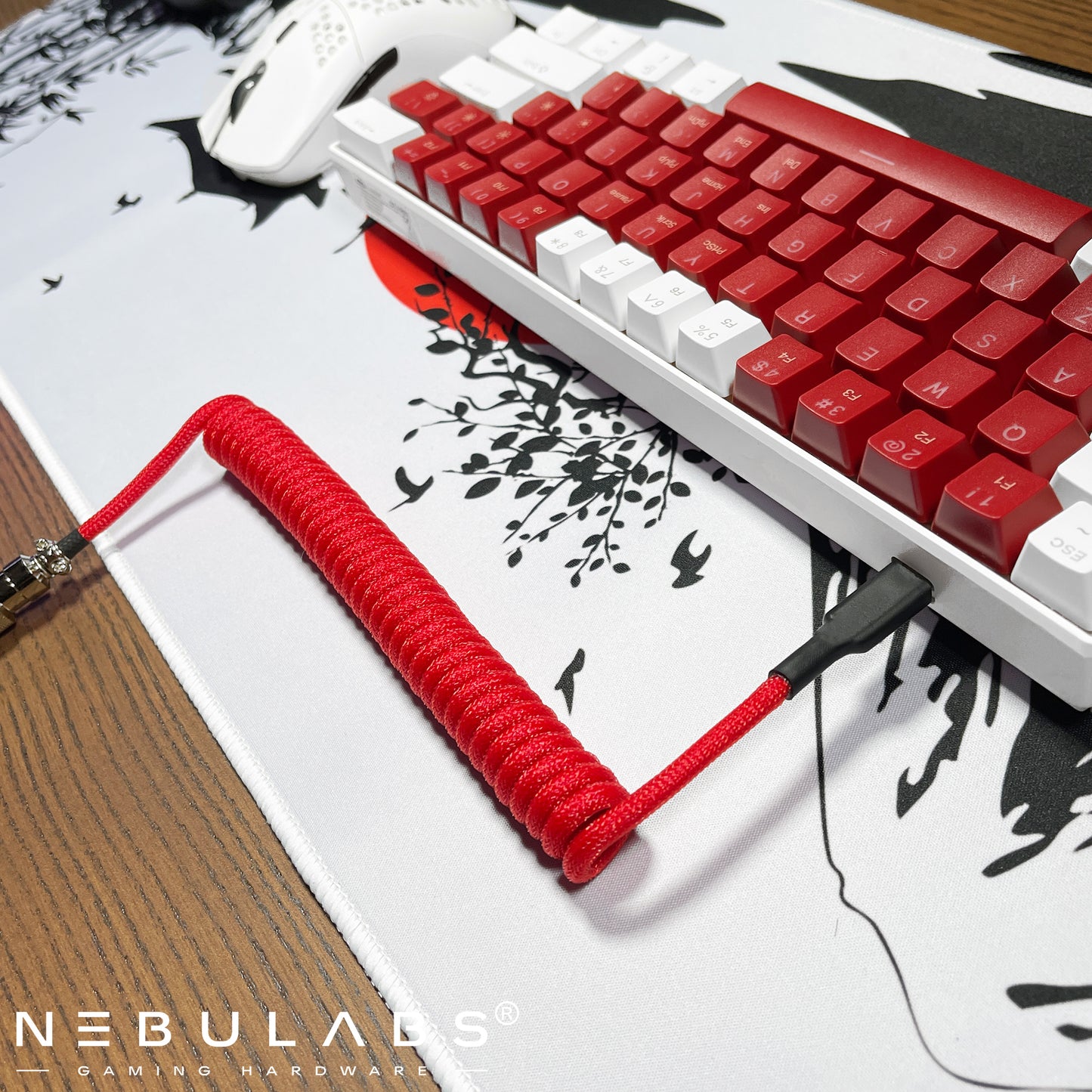 Red & Gray - Custom Coiled Aviator GX16 USB-C Mechanical Gaming USB Keyboard Cable 4ft