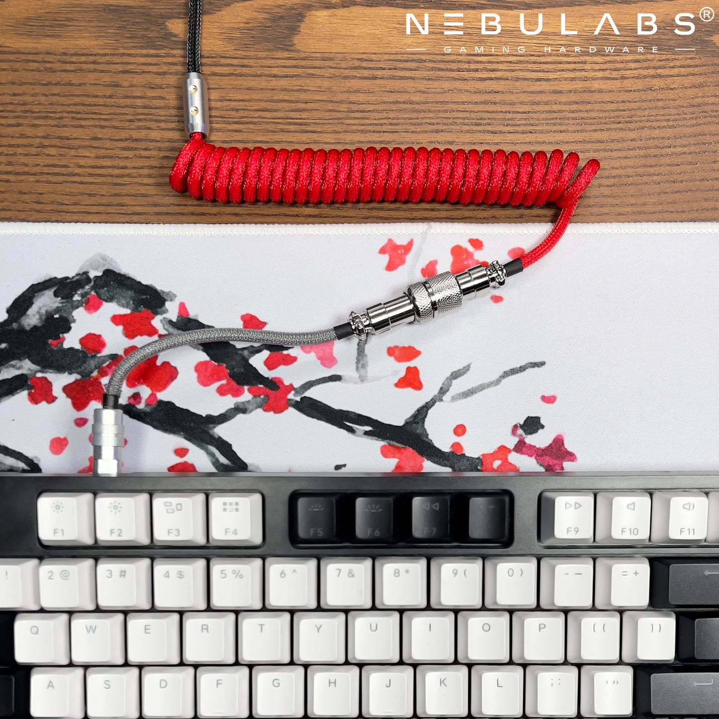 Red & Black - Metal Custom Coiled Aviator GX16 USB-C Mechanical Gaming USB Keyboard Cable 4ft