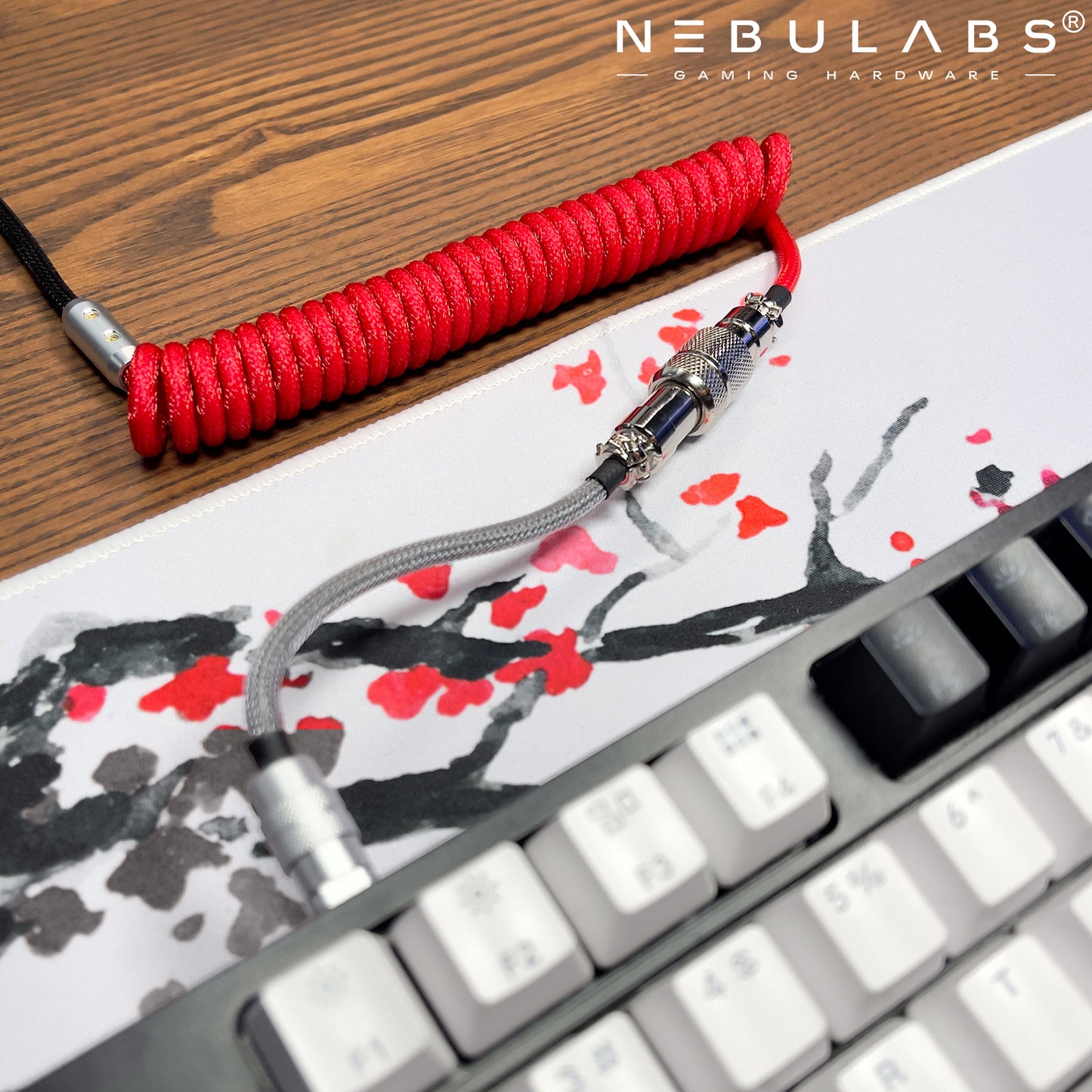 Red & Black - Metal Custom Coiled Aviator GX16 USB-C Mechanical Gaming USB Keyboard Cable 4ft