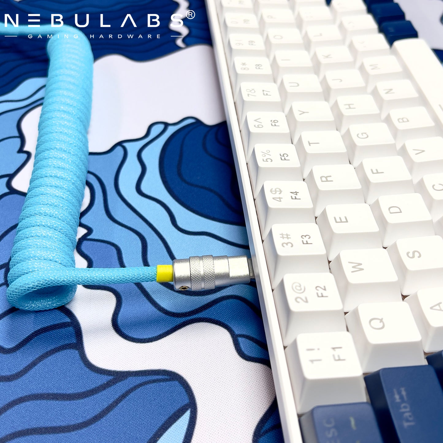 Blue & Yellow - Custom Coiled Aviator GX16 USB-C Mechanical Gaming USB Keyboard Cable 4ft