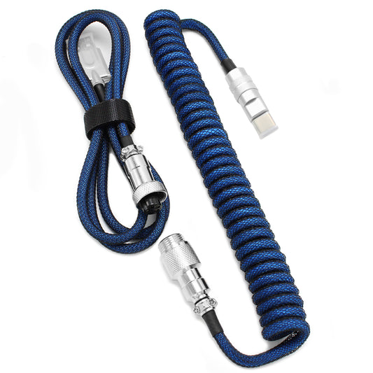 Dark Blue - Custom Coiled Aviator GX16 USB-C Mechanical Gaming USB Keyboard Cable 4ft
