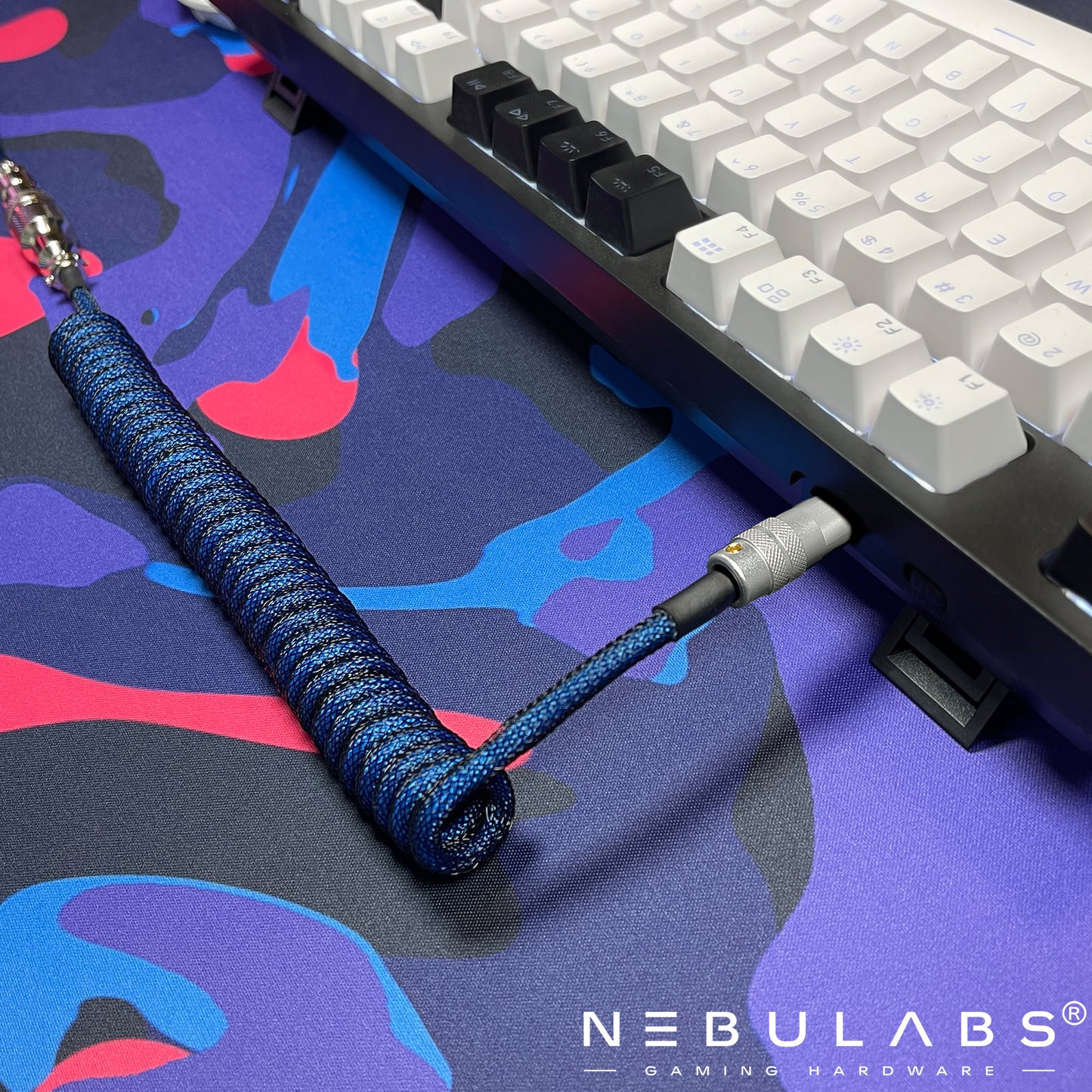 Dark Blue - Custom Coiled Aviator GX16 USB-C Mechanical Gaming USB Keyboard Cable 4ft