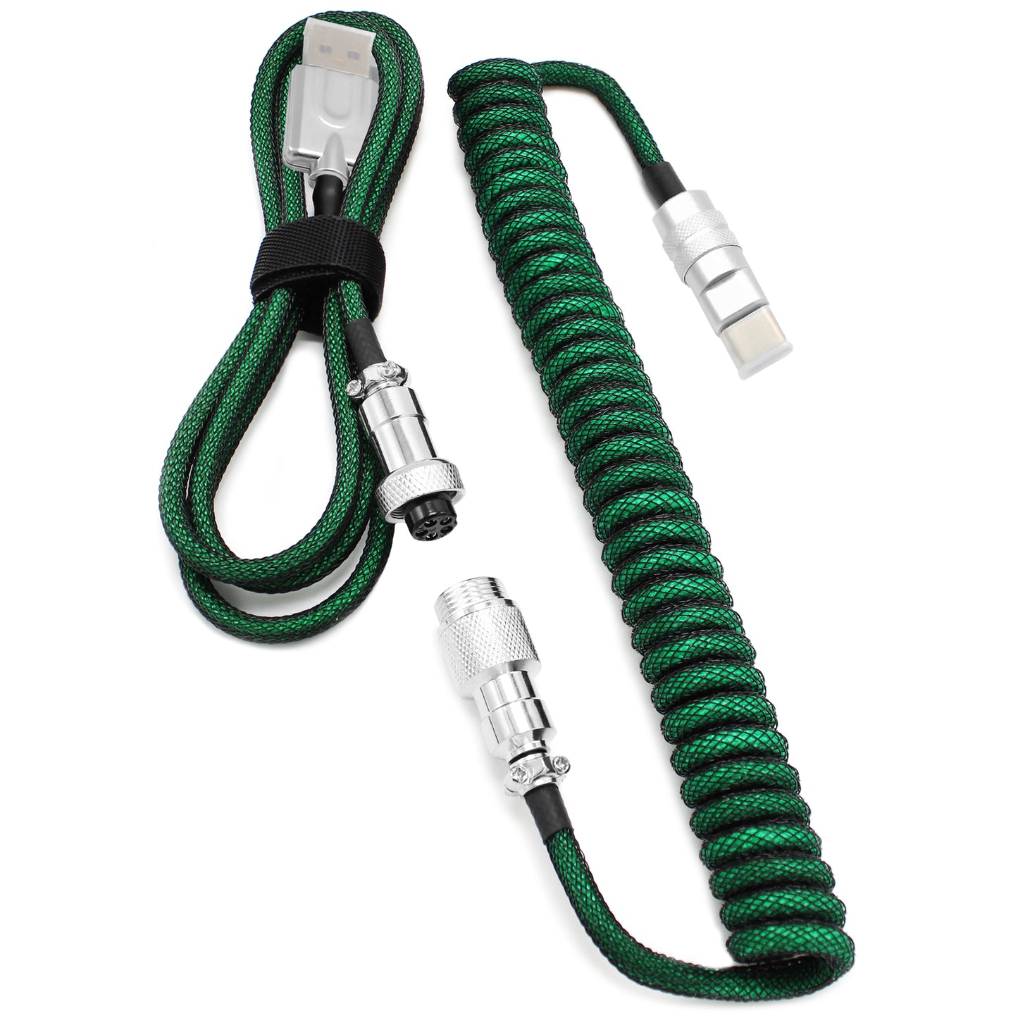 Dark Green - Custom Coiled Aviator GX16 USB-C Mechanical Gaming USB Keyboard Cable 4ft