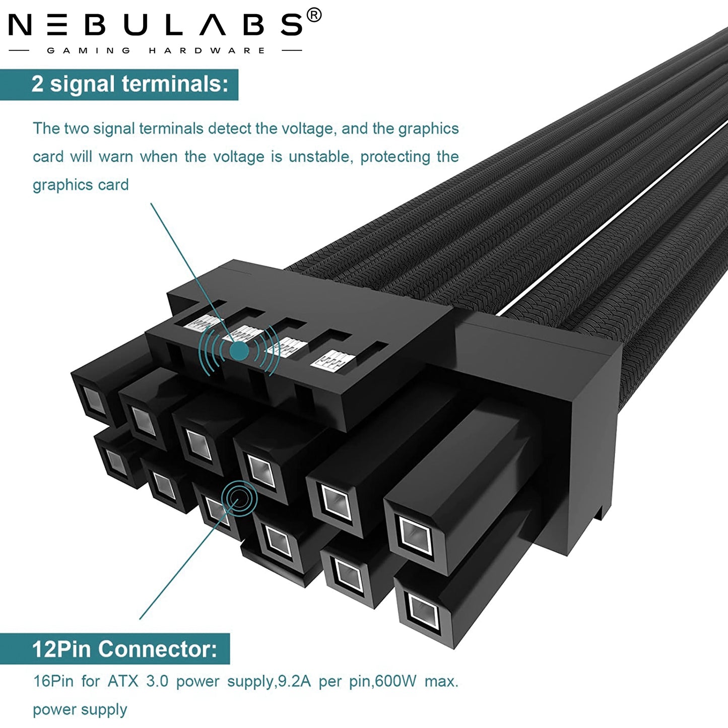 Braided PCIE 5.0 Power Cable, 12+4 PIN, 16 PIN, 600W Graphics Card Power Cable