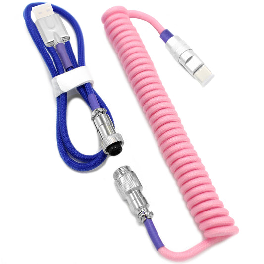 Pink & Blue - Custom Coiled Aviator GX16 USB-C Mechanical Gaming USB Keyboard Cable 4ft
