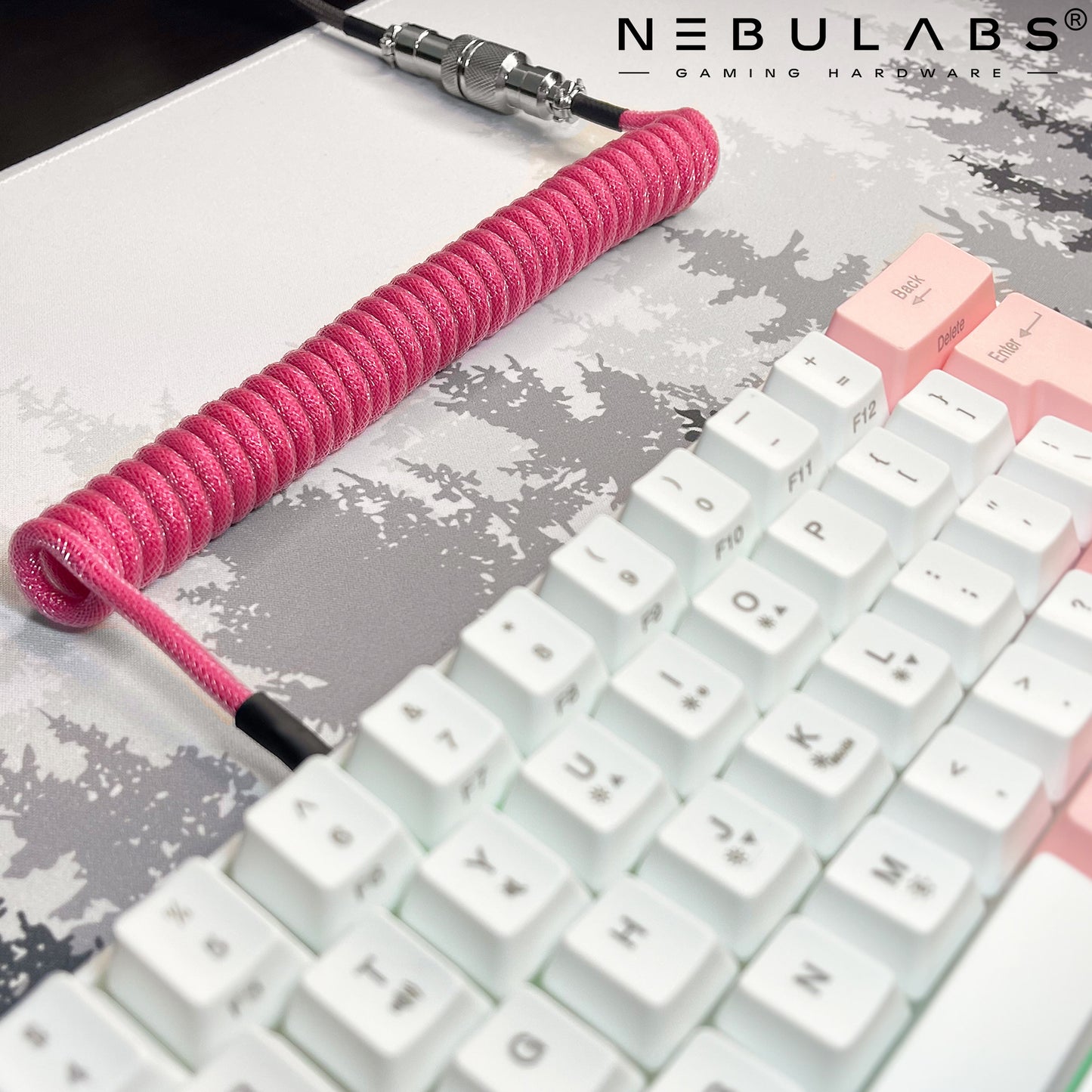 Pink & Gray - Custom Coiled Aviator GX16 USB-C Mechanical Gaming USB Keyboard Cable 4ft