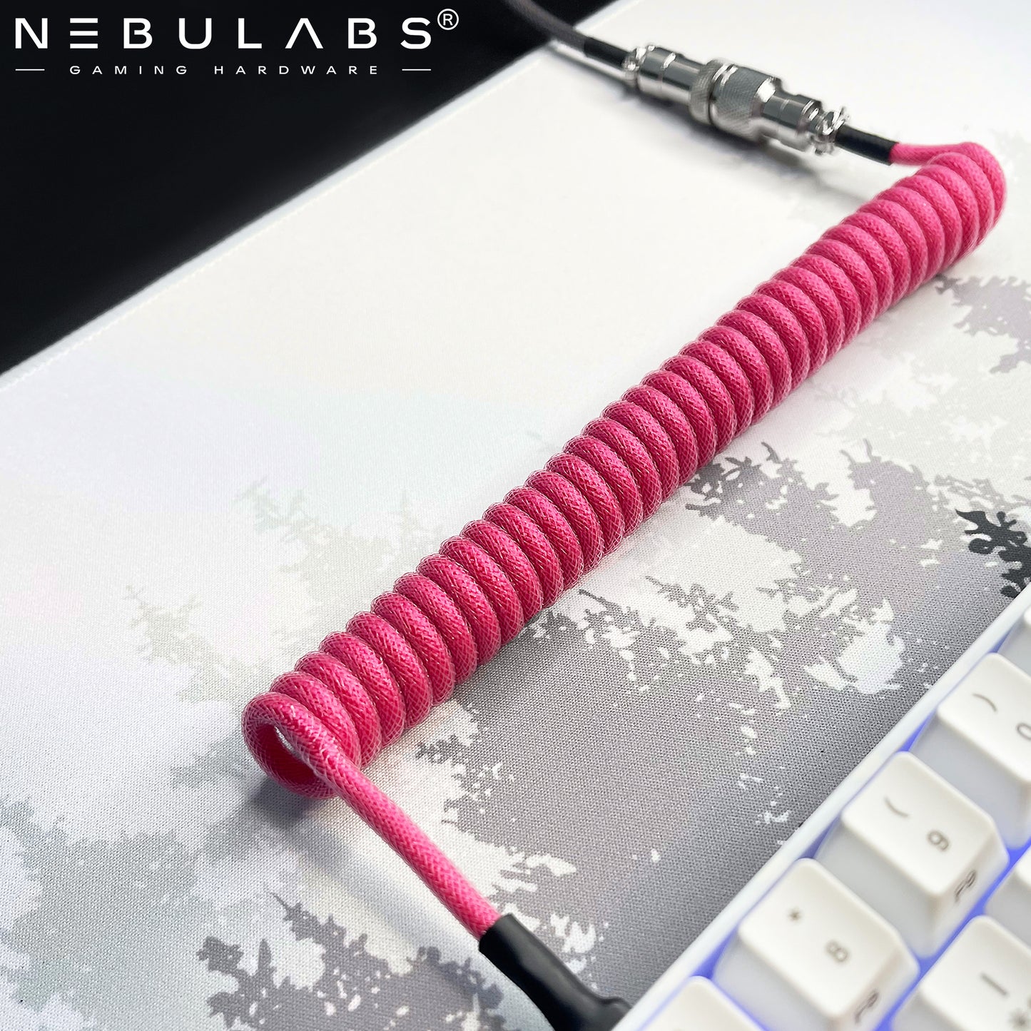 Pink & Gray - Custom Coiled Aviator GX16 USB-C Mechanical Gaming USB Keyboard Cable 4ft