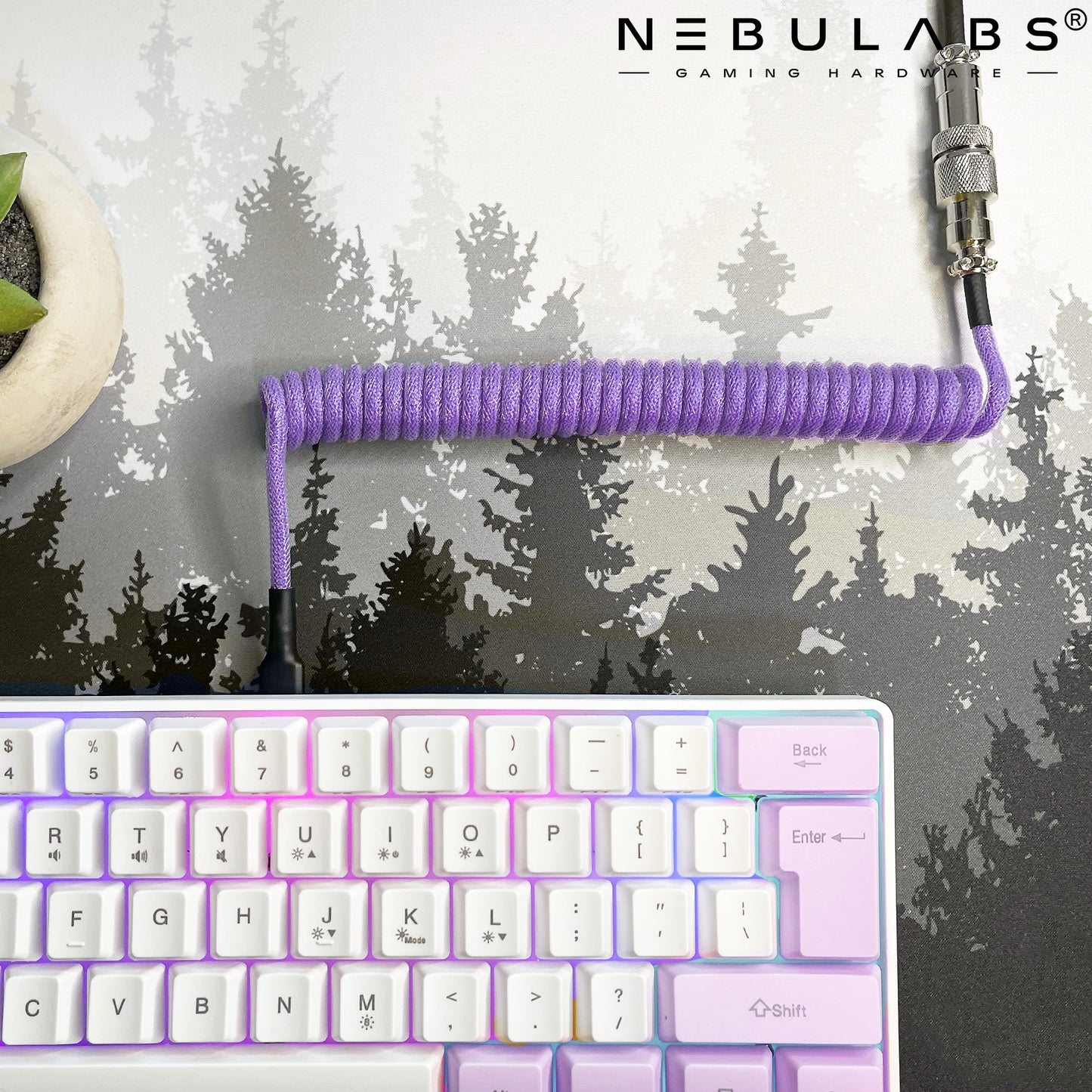 Purple - Custom Coiled Aviator GX16 USB-C Mechanical Gaming USB Keyboard Cable 4ft