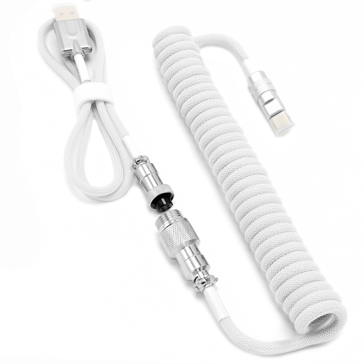 White - Custom Coiled Aviator GX16 USB-C Mechanical Gaming USB Keyboard Cable 4ft