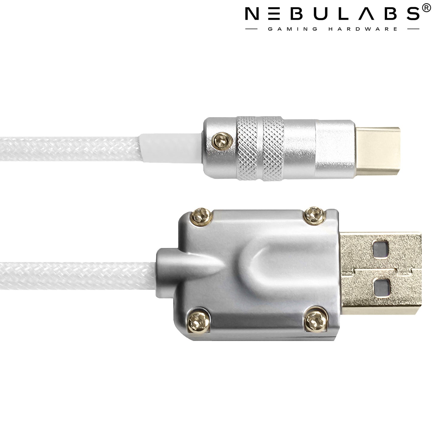 White - Metal Custom Coiled Aviator GX16 USB-C Mechanical Gaming USB Keyboard Cable 4ft