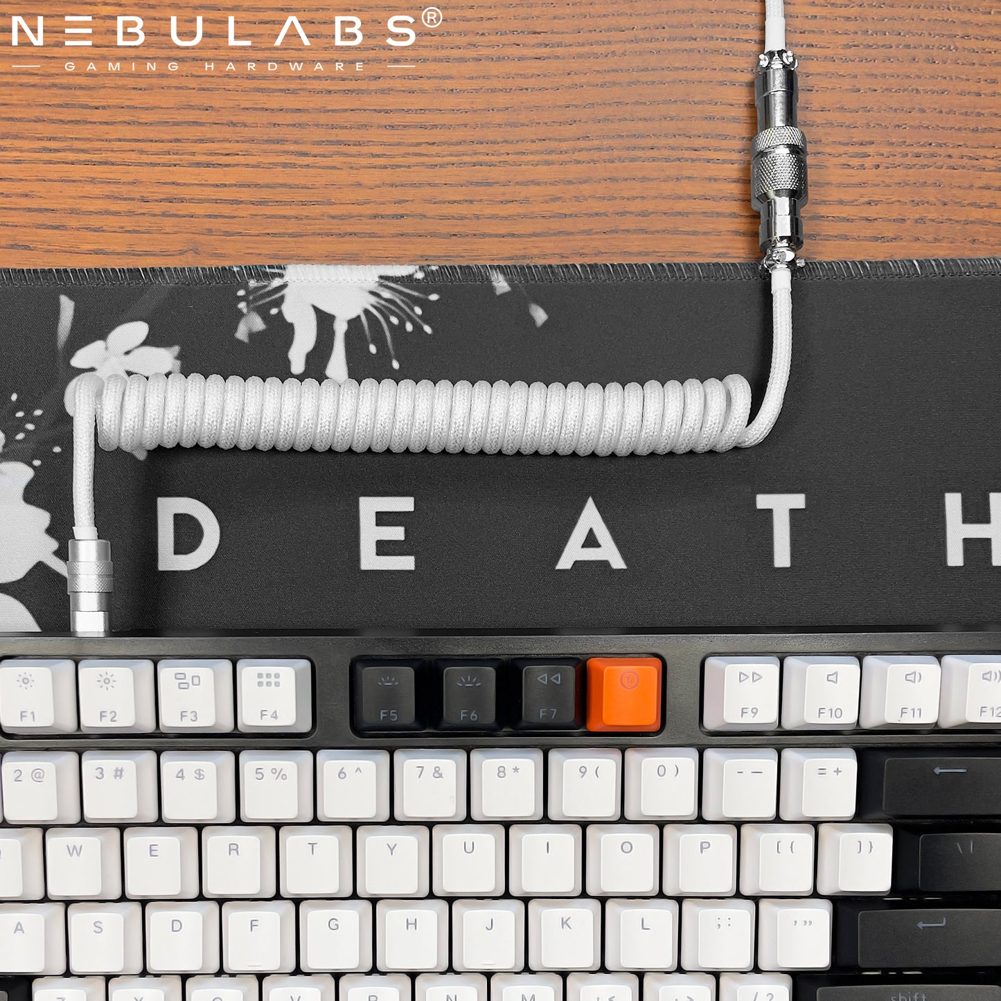 White - Custom Coiled Aviator GX16 USB-C Mechanical Gaming USB Keyboard Cable 4ft