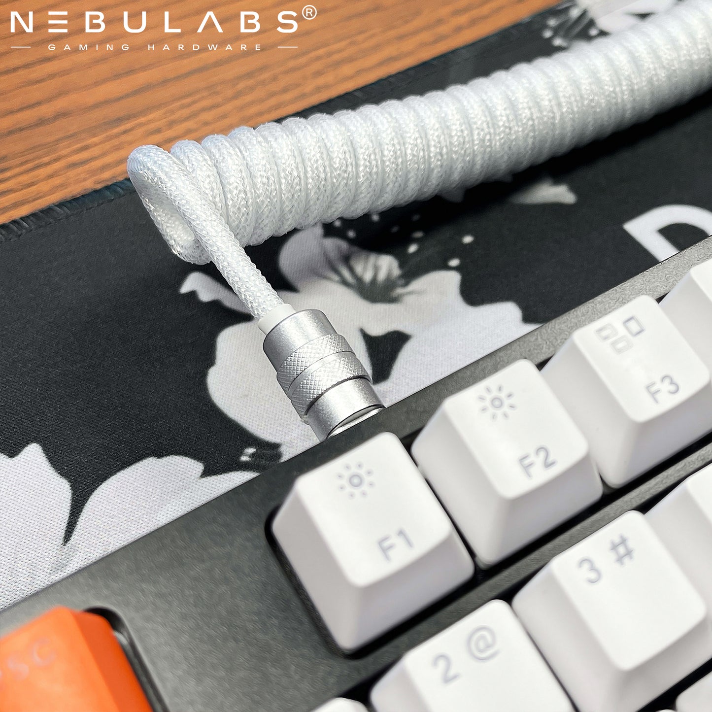 White - Custom Coiled Aviator GX16 USB-C Mechanical Gaming USB Keyboard Cable 4ft