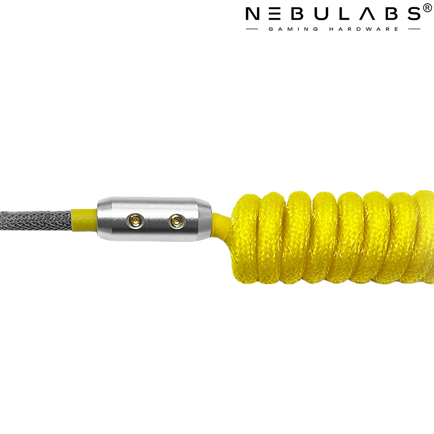 Yellow & Gray - Metal Custom Coiled Aviator GX16 USB-C Mechanical Gaming USB Keyboard Cable 4ft