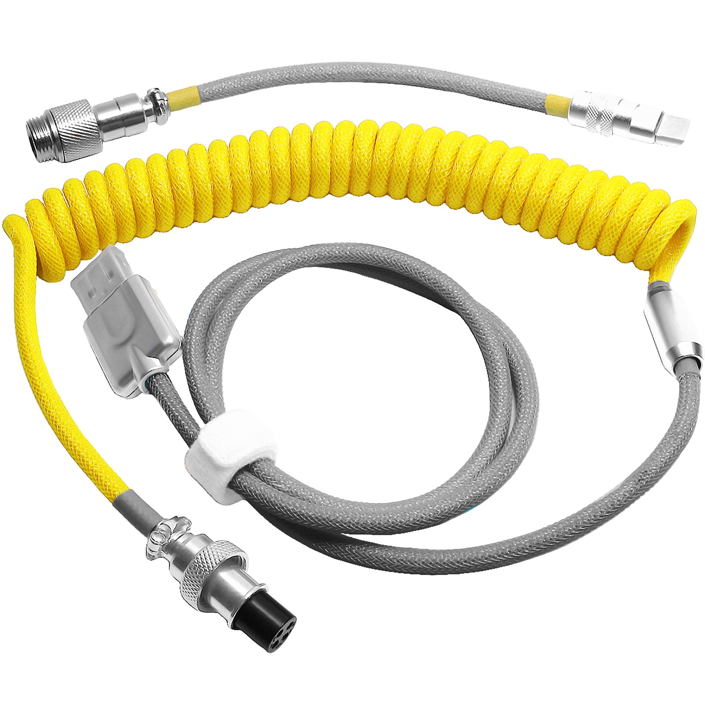 Yellow & Gray - Metal Custom Coiled Aviator GX16 USB-C Mechanical Gaming USB Keyboard Cable 4ft